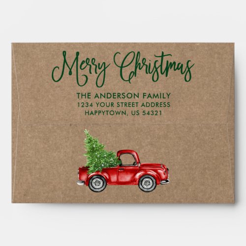 Modern Fun Calligraphy Christmas Truck Kraft Style Envelope