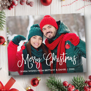 Modern Fun Calligraphy Couple Photo Christmas Postcard