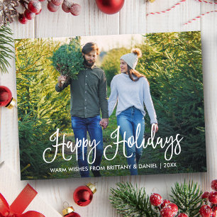 Modern Fun Calligraphy Couple Photo Happy Holidays Postcard
