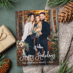 Modern Fun Calligraphy Family Photo Holiday Postcard
