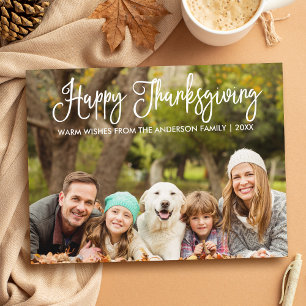 Modern Fun Calligraphy Family Photo Thanksgiving Postcard