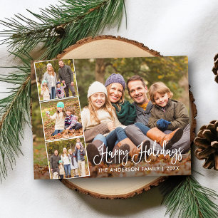 Modern Fun Calligraphy Happy Holidays 4 Photo Postcard