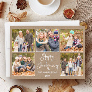 Modern Fun Calligraphy Kraft 5 Photo Thanksgiving Holiday Card