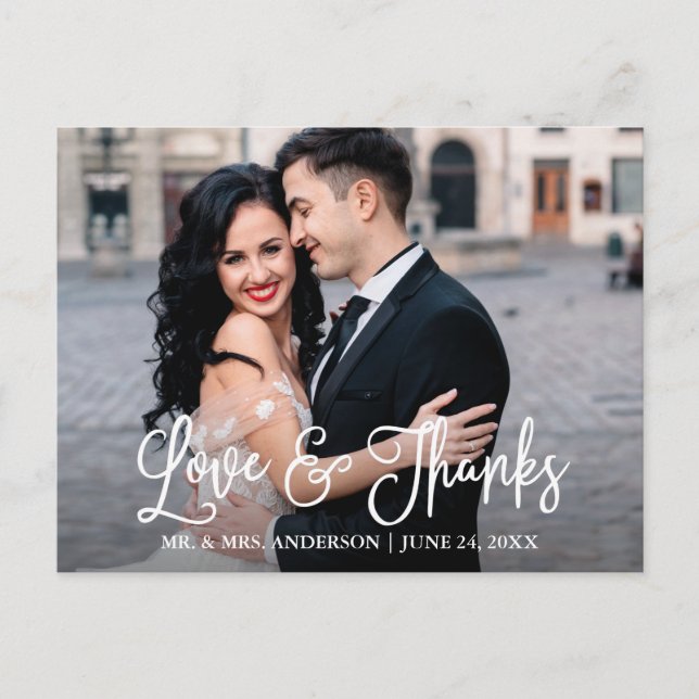 Modern Fun Calligraphy Love and Thanks Wedding  Postcard (Front)