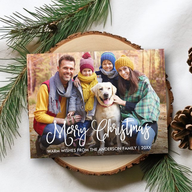 Modern Fun Calligraphy Merry Christmas Photo Postcard (Customize to change your personalized text size or text style.)