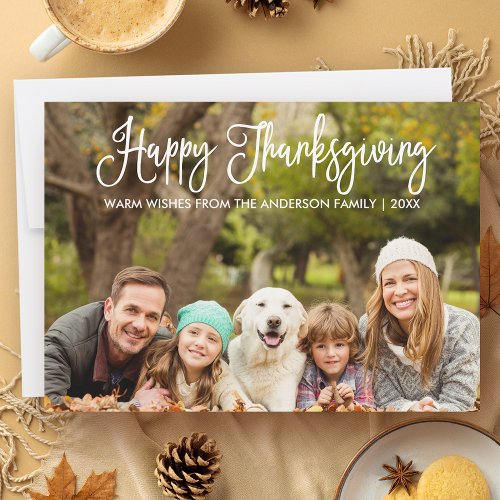 Modern Fun Calligraphy Thanksgiving Family Photo Holiday Card