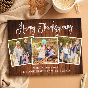 Modern Fun Calligraphy Wood 3 Photos Thanksgiving Postcard