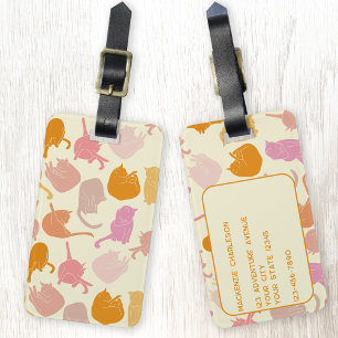 Modern Fun Cat Pattern Pink Orange Personalized Luggage Tag