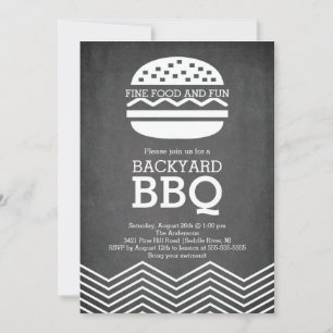 Modern Fun Chalkboard Chevron Barbecue Party Invitation