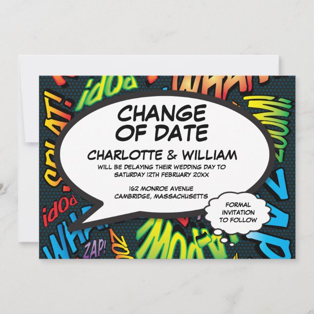 Modern Fun Change of Date Fun Postponed Save The Date (Front)