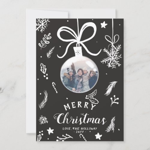 Modern fun Christmas ball photo white illustration Holiday Card