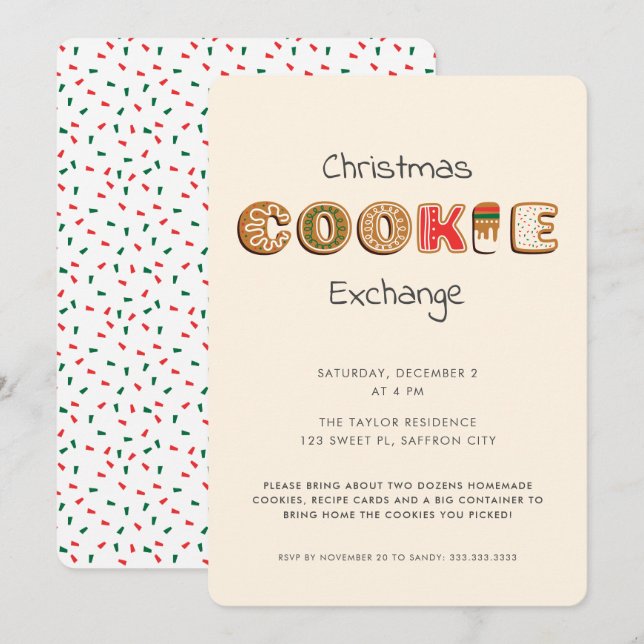 Modern Fun Christmas Cookie Exchange Swap Party Invitation (Front/Back)