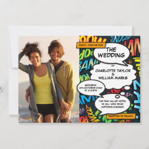 Modern Fun Colorful Comic Book Photo Wedding Invitation