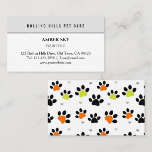 Modern Fun Colorful Paw Pet Care Business Card
