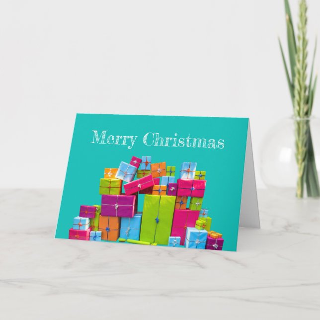 Modern fun colorful presents Christmas Holiday Card (Front)