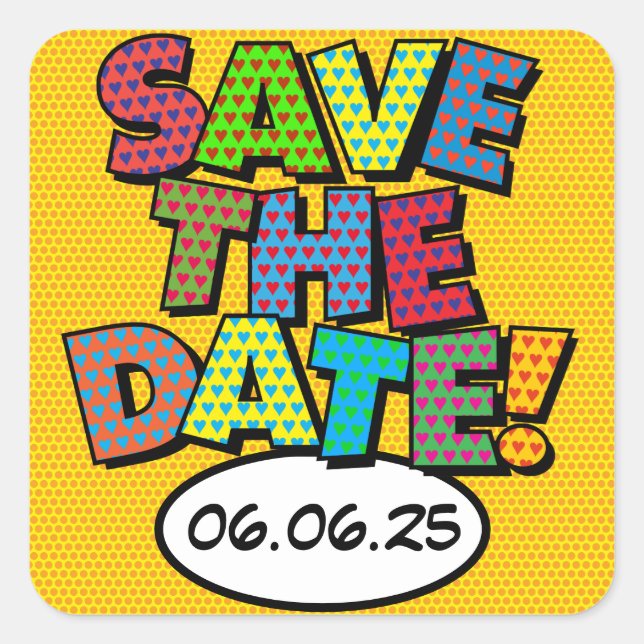 Modern Fun Colorful Save the Date Square Sticker (Front)