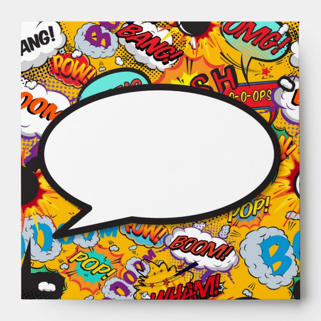 Modern Fun Colorful Speech Bubble Comic Book Envelope (Front)