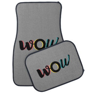 Modern, fun, colorful typography design of Wow Car Floor Mat