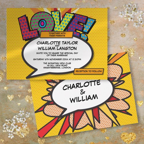 Modern Fun Comic Book Love Wedding Invitation