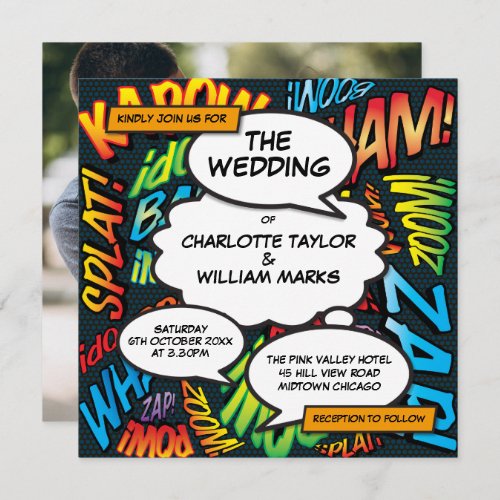 Modern Fun Comic Book Photo Square Wedding Invitation