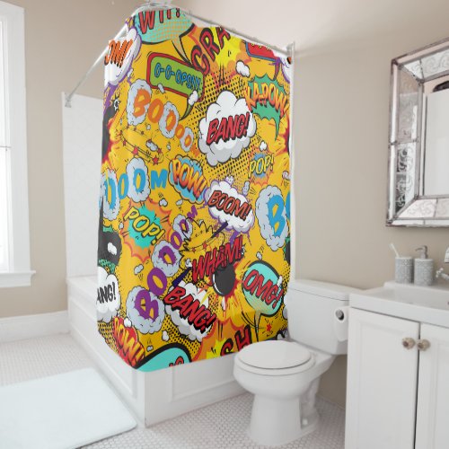 Modern Fun Comic Book Pop Art Explosions Shower Curtain