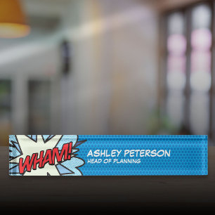 Modern Fun Comic Book Pop Art Flash WHAM Desk Name Plate