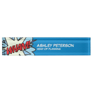 Modern Fun Comic Book Pop Art Flash WHAM Desk Name Plate