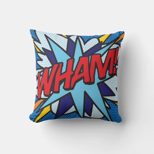 Modern Fun Comic Book Pop Art WHAM OMG Throw Pillow (Front)