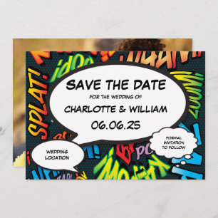 Modern Fun Comic Book Wedding Photo Save The Date