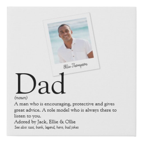 Modern Fun Dad Daddy Father Definition Photo Faux Canvas Print