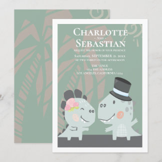 Modern Fun Dinosaur Bride Groom Wedding Invitation