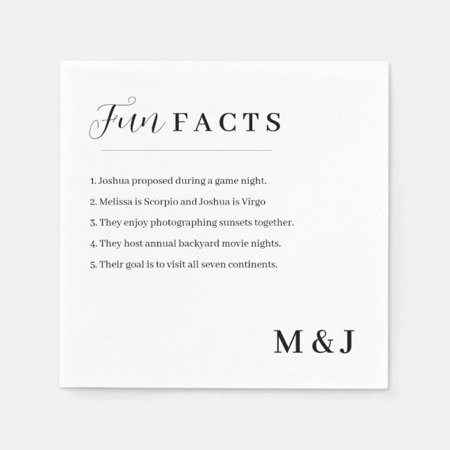 Modern Fun Fact Wedding Napkins (Front)
