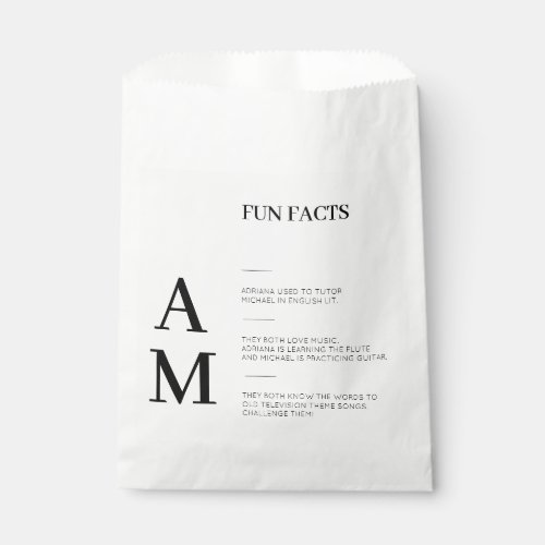 Modern Fun Facts Bold Black Initials Wedding    Favor Bag