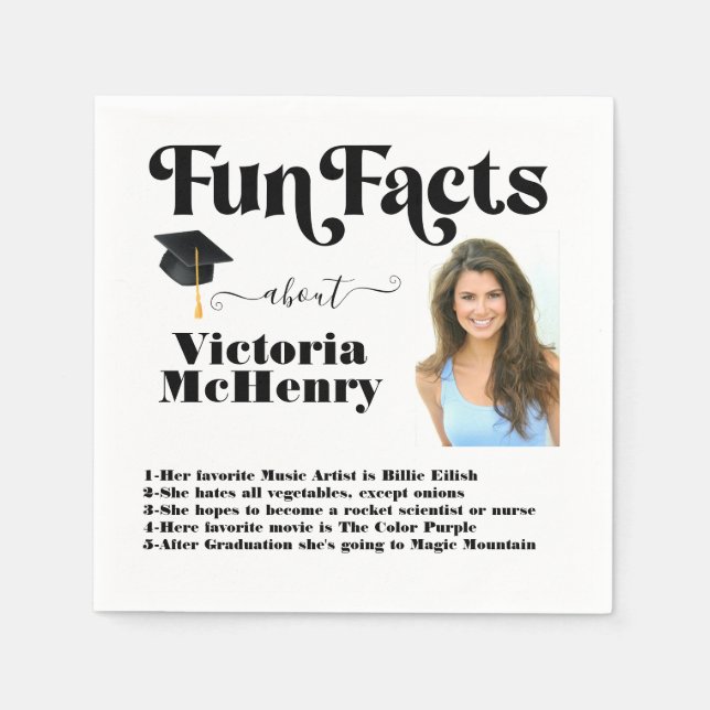 Modern Fun Facts Graduation Photo Napkins (Front)