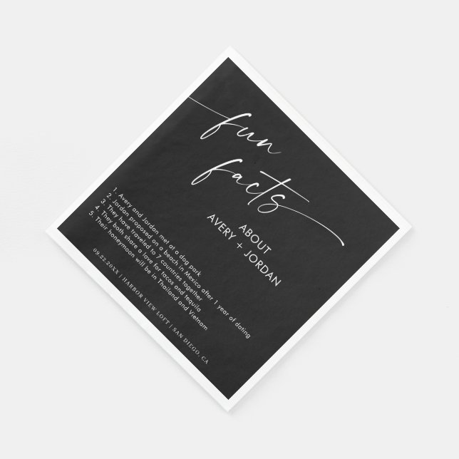 Modern Fun Facts Wedding Cocktail Napkins  (Corner)
