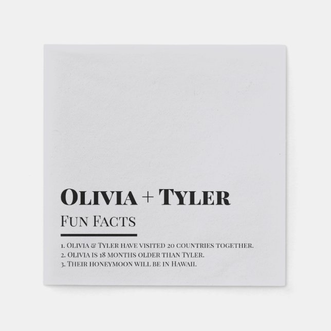 Modern Fun Facts Wedding Reception Cocktail Napkins (Front)