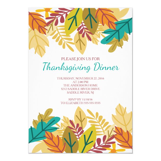 Modern Fun Fall Leaves Thanksgiving Dinner Card