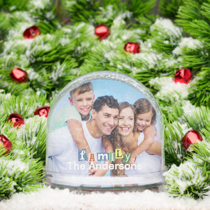 Modern Fun Family Typography Photo with Name  Snow Globe