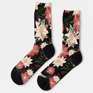 Modern Fun Festive Christmas Poinsettia Holiday Socks