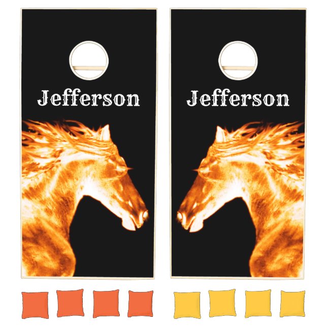 Modern Fun Flaming Fire Horse Cornhole Set (Set)