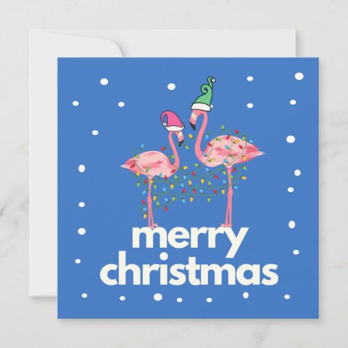 Modern Fun Flamingo Merry Christmas Flat Card