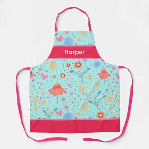 Modern Fun Flower Pattern Name Cooking Inspirivity Apron