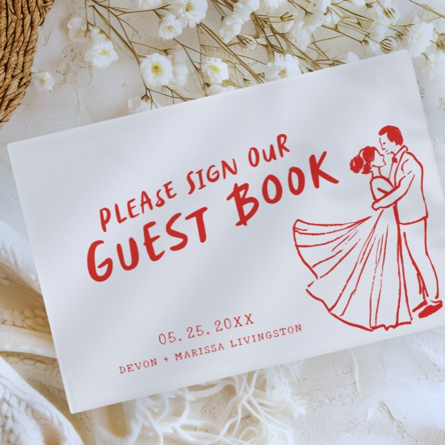 Modern Fun Funky Retro Red Wedding Guest Book (Creator Uploaded)