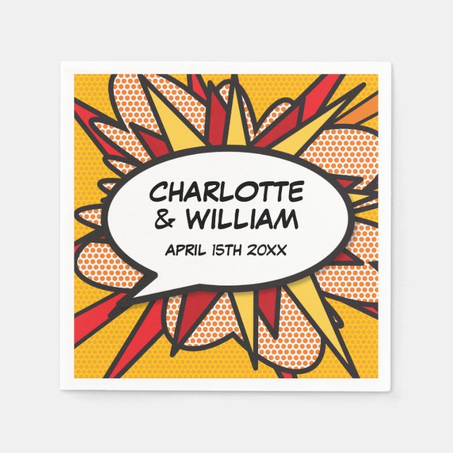 Modern Fun Geometric Comic Book Wedding Napkins (Front)