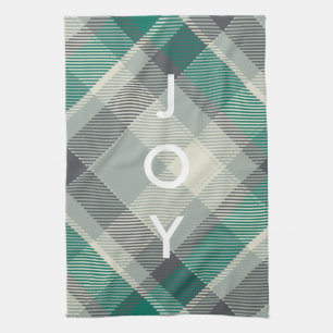 Modern Fun Gingham Plaid Merry Christmas Holiday Kitchen Towel
