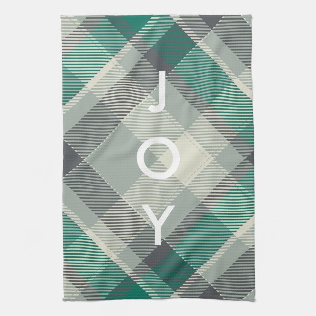Modern Fun Gingham Plaid Merry Christmas Holiday Kitchen Towel (Vertical)