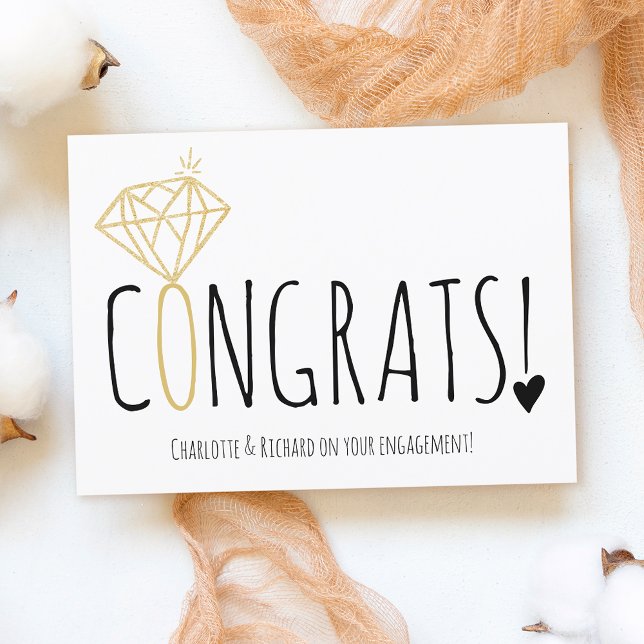 Modern fun gold diamond congrats engagement card (Creator Uploaded)