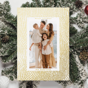 Modern Fun Gold White Happy Christmas Border Photo Foil Holiday Card