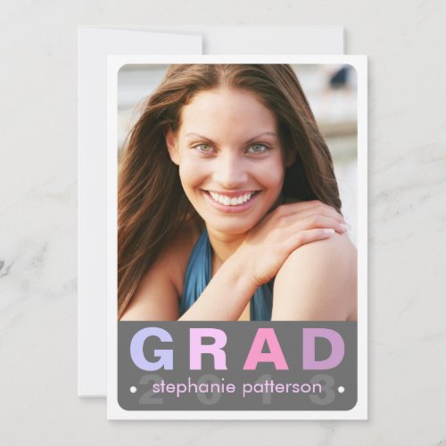 Modern Fun Grad Photo Card Graduation Party 5" X 7" Invitation Card