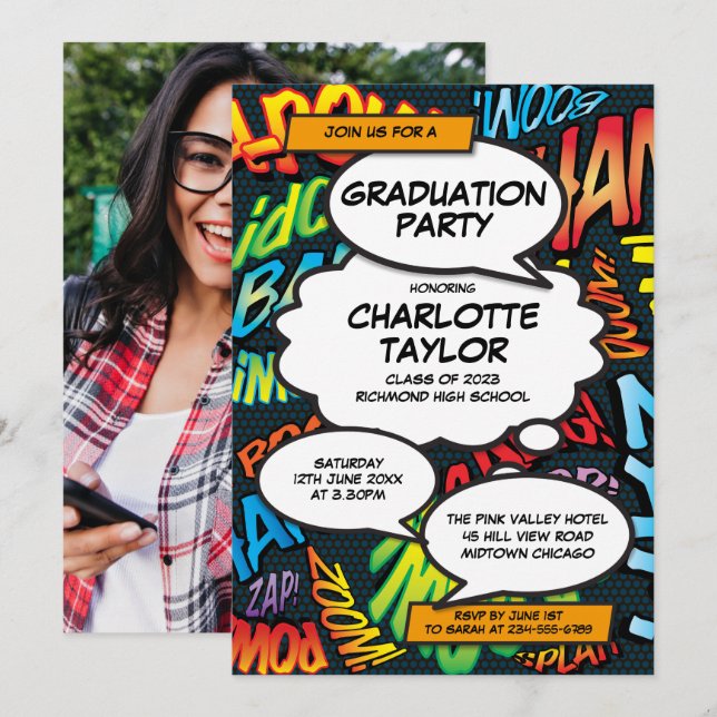 Modern Fun Graduation Party Class of 2022 Photo Invitation (Front/Back)